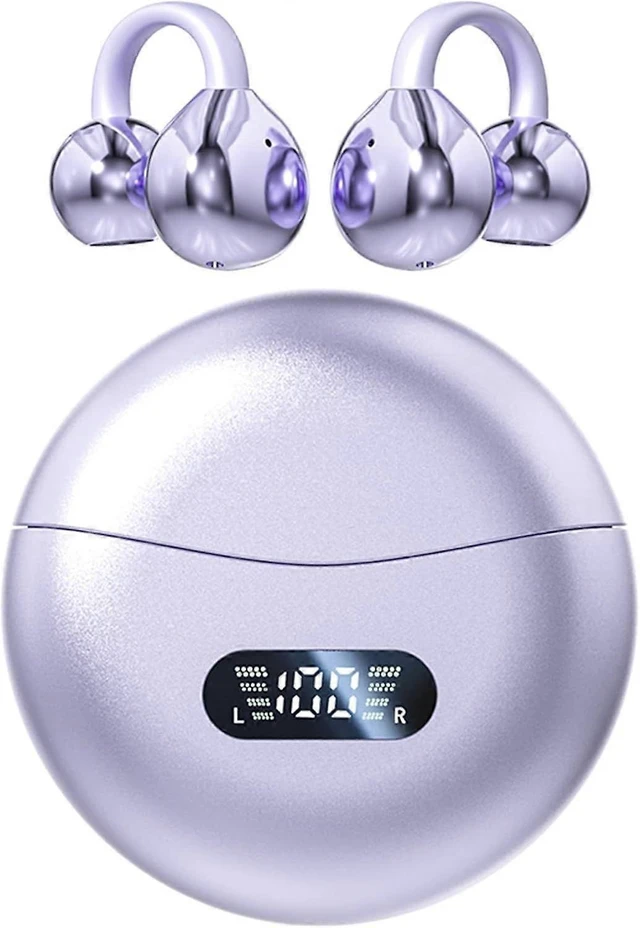 Alt view image 11 of 12 - Open Ear Clip Headphones Wireless, Bluetooth 5.4, 5H Play, Wireless Charging Case (Purple)