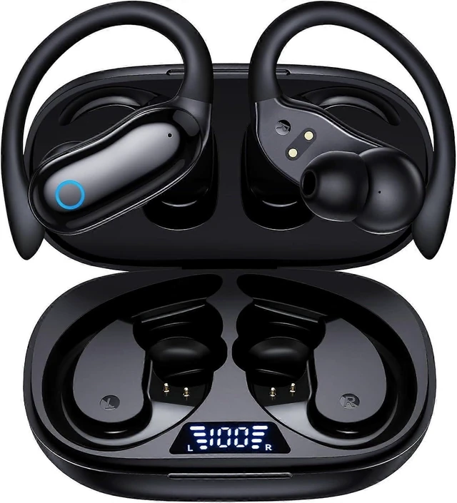 Alt view image 11 of 12 - Wireless Bluetooth Earphones 96H Playback IPX7 Waterproof Over-Ear Bass Headphones w/Mic LED Display-Black