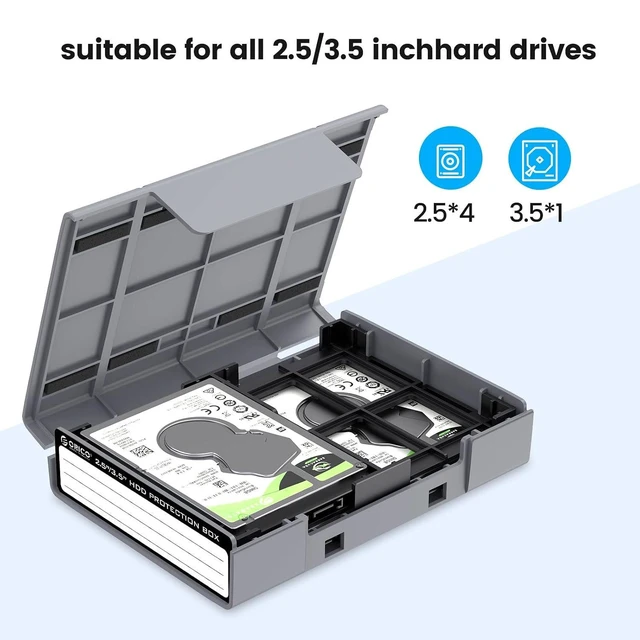 Alt view image 9 of 14 - 5-Pack Hard Drive Carrying Case Protective Box for 3.5/2.5 Inch SSD HDD Portable with Anti-Static,Shockproof and Dust Proof Travel Storage Bag-PHP25-5C