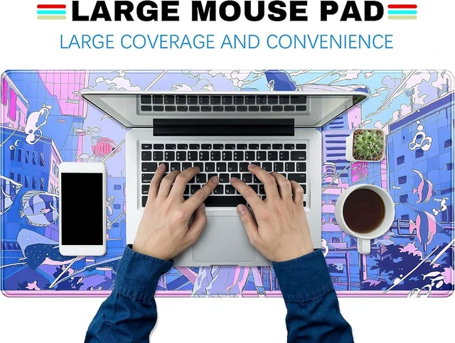Alt view image 10 of 12 - Anime Kawaii Desk Mat Mousepad Cute Japanese Large Gaming Mouse Pad XXL, Pastel Aesthetic Purple Blue Laptop Keyboard Mouse Mat, Magical Fantasy City Girl Gamer Computer Desktop Mat 31.5x15.75 in