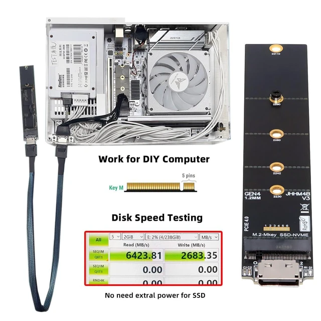 Alt view image 14 of 14 - Adapter Oculink SFF-8612 SFF-8611 to M.2 NGFF M-Key to NVME PCIe SSD 2230 2280 22110 SSD PCBA Adapter for Mainboard