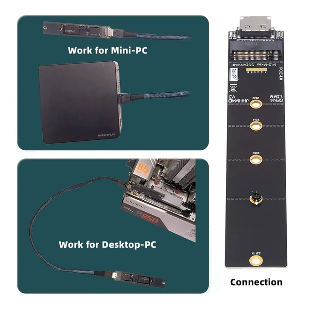Alt view image 13 of 14 - Adapter Oculink SFF-8612 SFF-8611 to M.2 NGFF M-Key to NVME PCIe SSD 2230 2280 22110 SSD PCBA Adapter for Mainboard