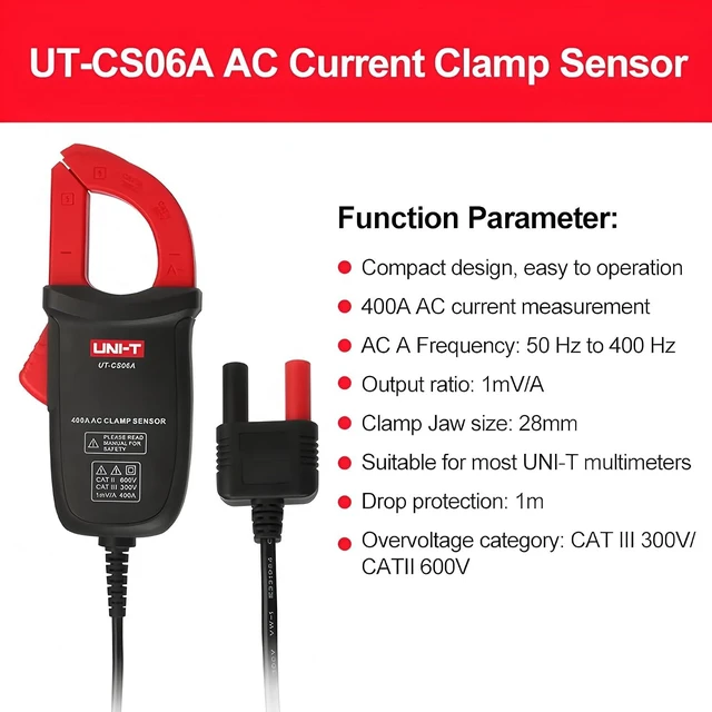 Alt view image 10 of 14 - UT-CS06A 400A AC Current Clamp Sensor; Multimeter Sensor for UT61E+ UT196 UT139C UT117C UT136B+ Option Current clamp