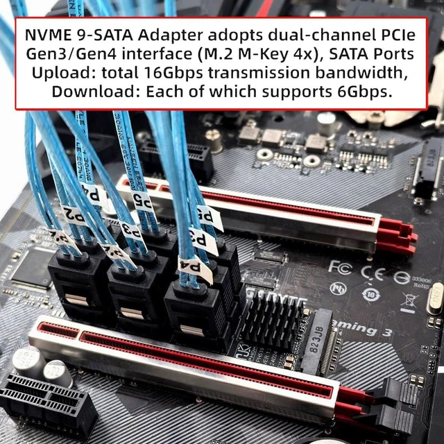 Alt view image 12 of 14 - NGFF NVME M-Key PCI Express M.2 to 9 Ports SATA 3.0 6Gbps Adapter Converter Hard Drive Extension Card 2280 for NAS Computer