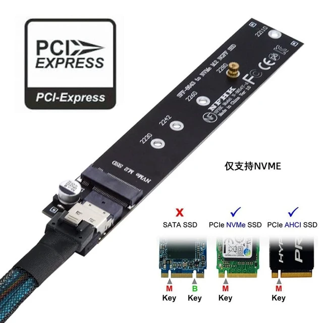 Alt view image 10 of 14 - NGFF M-Key NVME Male to Female Extension Cable 40cm with SFF-8654 Connector for Mainboard SSD 2280/22110
