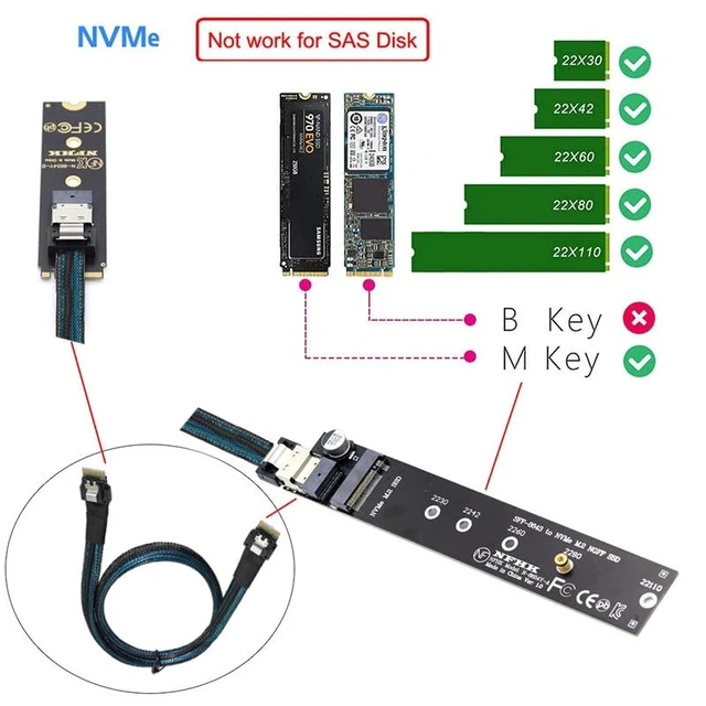 Alt view image 12 of 14 - NGFF M-Key NVME Male to Female Extension Cable 40cm with SFF-8654 Connector for Mainboard SSD 2280/22110