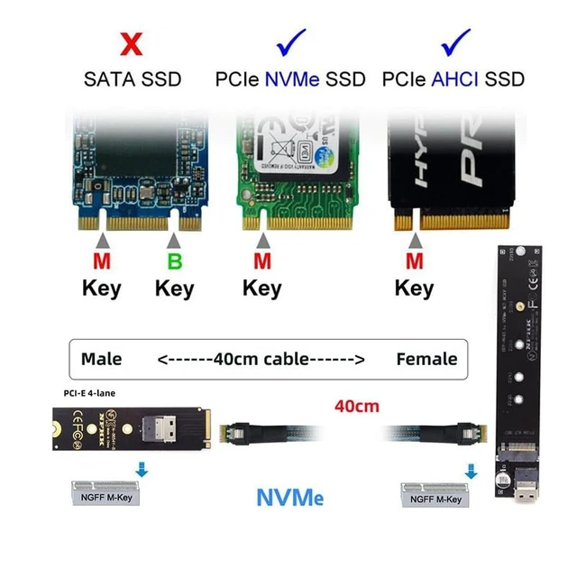 Alt view image 11 of 14 - NGFF M-Key NVME Male to Female Extension Cable 40cm with SFF-8654 Connector for Mainboard SSD 2280/22110