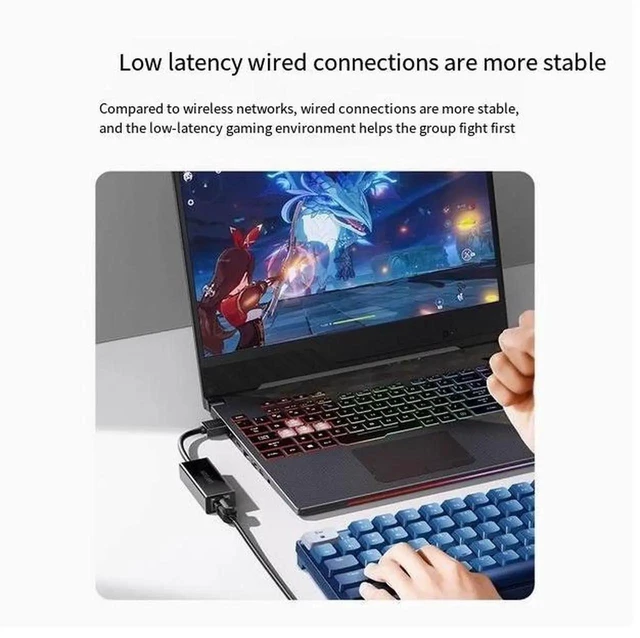 Alt view image 4 of 6 - USB to Network port Wired to rj45 connector Gigabit network Computer network Card typec Broadband converter Ethernet Cable Docking dock Suitable for desktop laptop mobile phone tablet Black