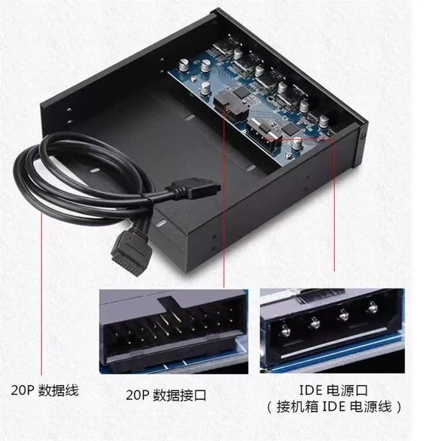 Alt view image 2 of 7 - 5.25" Front Bay USB HUB 2-Port USB 3.1 & 4-Port USB 3.0 High Speed 5Gbps USB Hub Front Panel Computer Case Optical Drive Bay Converter Hub