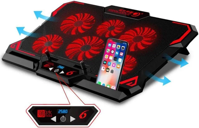 Main image of Gaming Laptop Cooler Notebook Cooling Pad 6 Silent Red LED Fans Powerful Air Flow Portable Adjustable Laptop Stand 2600RPM Laptop Cooling Pad