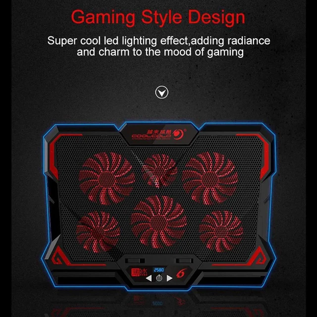 Alt view image 2 of 7 - Gaming Laptop Cooler Notebook Cooling Pad 6 Silent Red LED Fans Powerful Air Flow Portable Adjustable Laptop Stand 2600RPM Laptop Cooling Pad