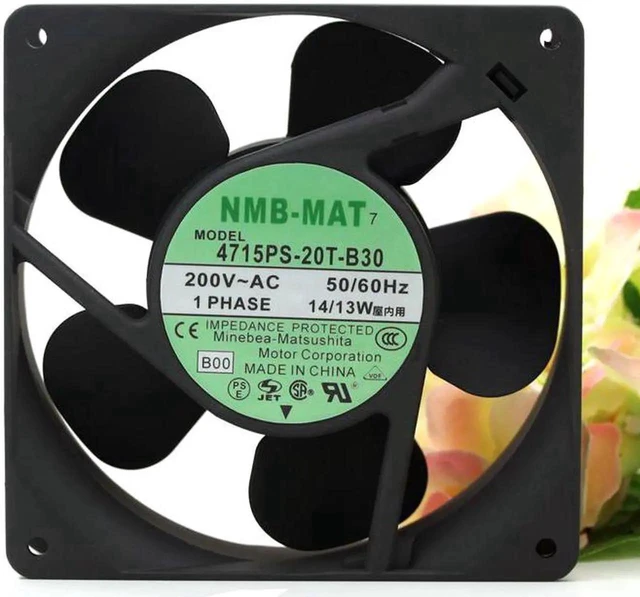 Alt view image 4 of 5 - NEW NMB-MAT 4715PS-20T-B30 200V 14/13W 12038 aluminum frame suitable for 220V industrial case cooling fan