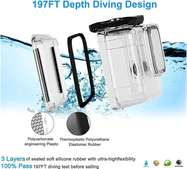Alt view image 4 of 7 - 60M Waterproof Case for GoPro Hero 12 Black / Hero 11 Black / Hero 10 Black / Hero 9 Black, Protective Underwater Dive Housing Shell with Bracket Accessories for Go Pro Hero 12 11 10 9 Action Camera
