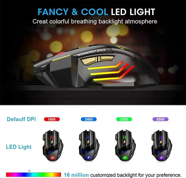 Alt view image 7 of 7 - 2.4G Wireless + Bluetooth Rechargeable Gaming Mouse, 4 DPI Adjustable, 6 Buttons, 7 Color RGB LED Breathing Light, 2.4G Low Noise Computer Optical Mouse (Wireless+Bluetooth)