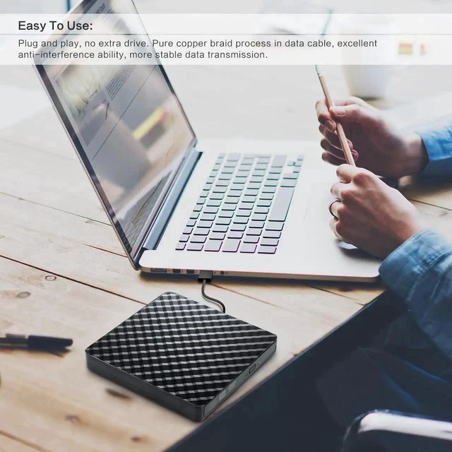 Alt view image 7 of 7 - External CD DVD Drive, USB 3.0 Portable CD/DVD +/-RW Drive Slim Optical Burner Writer Rewriter, High Speed Data Transfer for Laptop Notebook Desktop PC MAC OS Windows 7/8/10 (Black)
