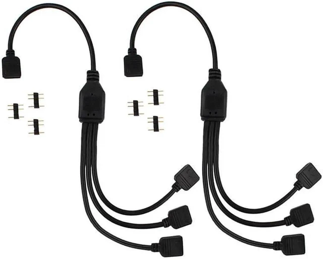 Main image of 2 Pack 5V 3-Pin RGB 3-Way Female to x Female RBW LED Strip Splitter Cable,3 Port AURA RGB Lighting Hub w/ Gender Changer Adapter - 1 Foot