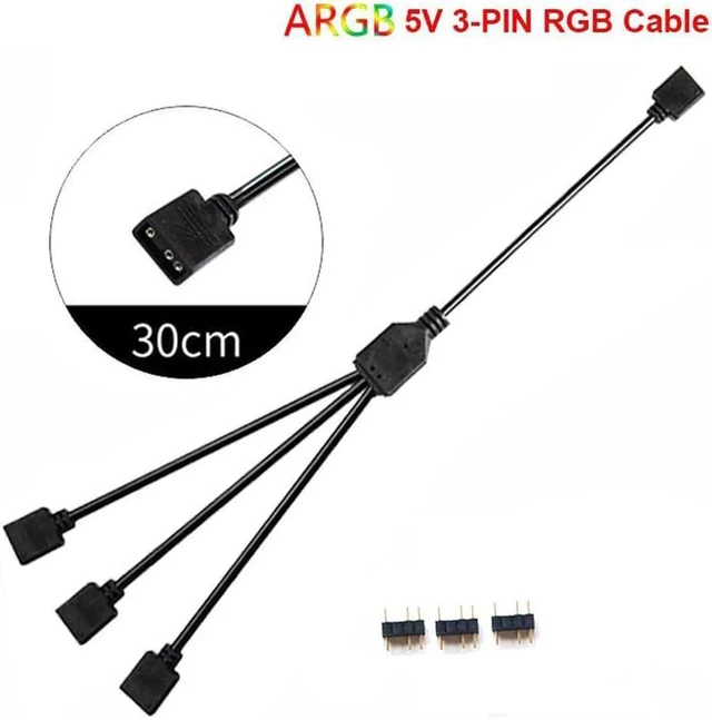 Alt view image 3 of 4 - 2 Pack 5V 3-Pin RGB 3-Way Female to x Female RBW LED Strip Splitter Cable,3 Port AURA RGB Lighting Hub w/ Gender Changer Adapter - 1 Foot