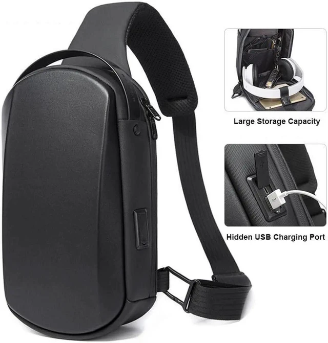Main image of Sling Bag, Waterproof Men Chest Bag Leather Shoulder bags Crossbody Sling Backpack Large Capacity Travel Messenger Bag