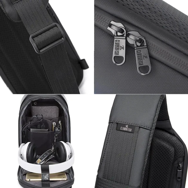 Alt view image 7 of 7 - Sling Bag, Waterproof Men Chest Bag Leather Shoulder bags Crossbody Sling Backpack Large Capacity Travel Messenger Bag