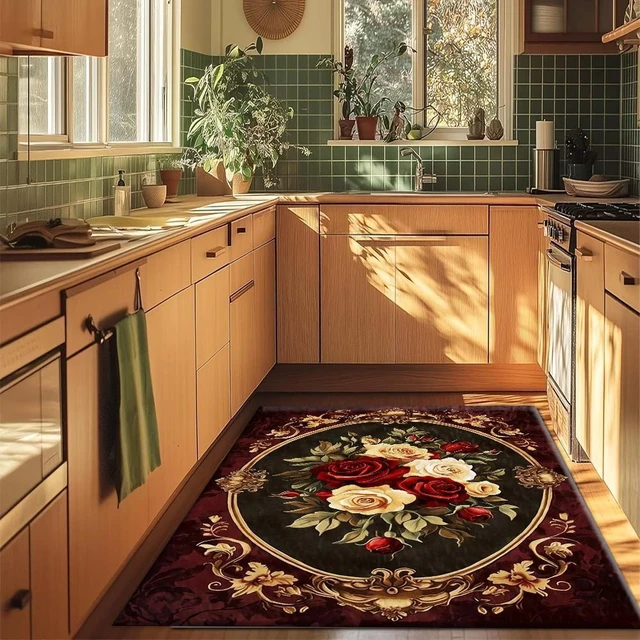 Alt view image 5 of 7 - Vintage Baroque Rose Pattern carpet flooring Luxury Decorative Floor Mat for Living Room Bedroom Home Decor