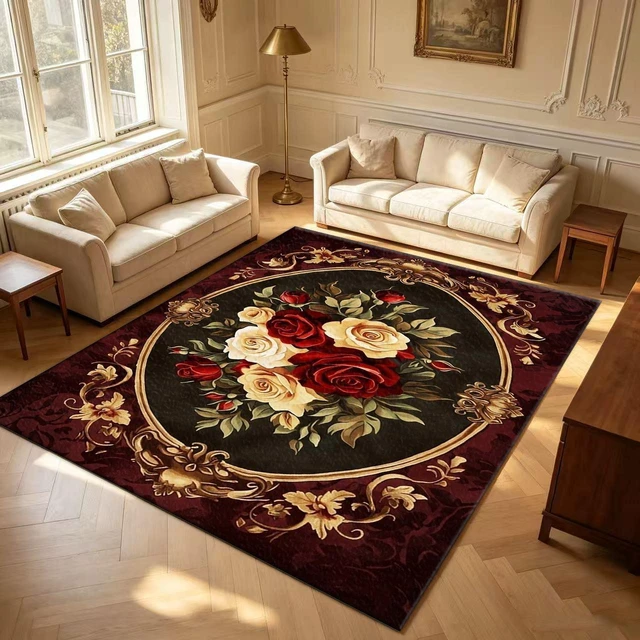 Alt view image 2 of 7 - Vintage Baroque Rose Pattern carpet flooring Luxury Decorative Floor Mat for Living Room Bedroom Home Decor
