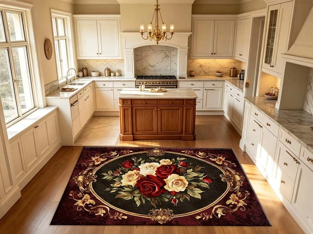 Alt view image 6 of 7 - Vintage Baroque Rose Pattern carpet flooring Luxury Decorative Floor Mat for Living Room Bedroom Home Decor