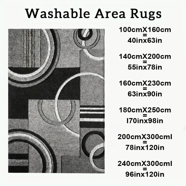 Alt view image 3 of 7 - Rectangular Geometric Circle Area Rug, Modern Black Gray Abstract Low Pile Indoor Carpet for Living Room Bedroom Kitchen Washable,Multiple Sizes 6x10,6x8,5x7,4x6,3x5
