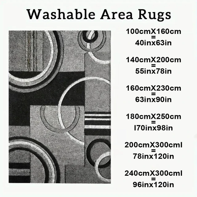 Alt view image 3 of 7 - Rectangular Geometric Circle Area Rug, Modern Black Gray Abstract Low Pile Indoor Carpet for Living Room Bedroom Kitchen Washable,Multiple Sizes 6x10,6x8,5x7,4x6,3x5