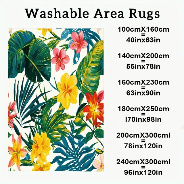 Alt view image 4 of 7 - Rectangular Tropical Floral Area Rug, Botanical Leaf Flower Pattern Low Pile Indoor Carpet for Living Room Bedroom Kitchen Washable,Multiple Sizes 6x10,6x8,5x7,4x6,3x5