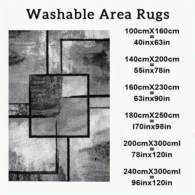 Alt view image 3 of 7 - Rectangular Modern Geometric Square Area Rug, Black Gray Abstract Block Low Pile Indoor Carpet for Living Room Bedroom Kitchen Washable,Multiple Sizes 6x10,6x8,5x7,4x6,3x5