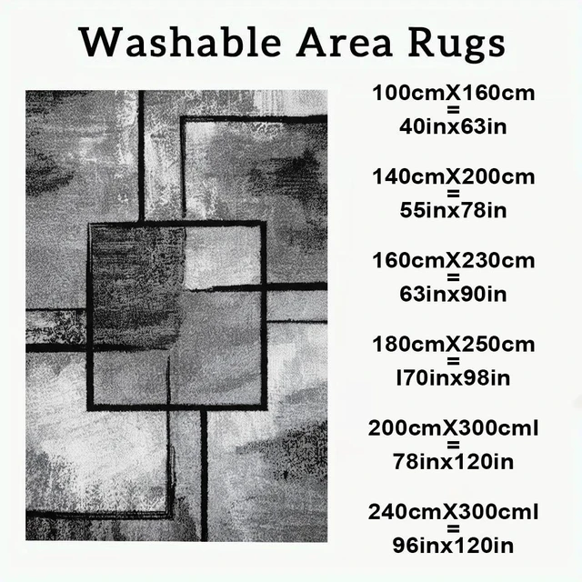 Alt view image 4 of 7 - Rectangular Modern Geometric Square Area Rug, Black Gray Abstract Block Low Pile Indoor Carpet for Living Room Bedroom Kitchen Washable,Multiple Sizes 6x10,6x8,5x7,4x6,3x5