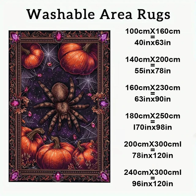 Alt view image 4 of 7 - Halloween Spider Pumpkin Print Washable Rectangle Area Rug, Decorative Floor Carpet for Living Room Bedroom, Multiple Sizes 6x10,6x8,5x7,4x6,3x5