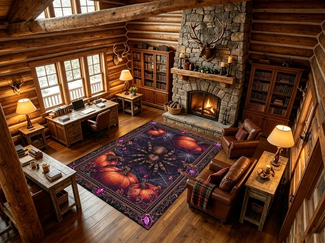 Main image of Halloween Spider Pumpkin Print Washable Rectangle Area Rug, Decorative Floor Carpet for Living Room Bedroom, Multiple Sizes 6x10,6x8,5x7,4x6,3x5