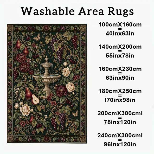 Alt view image 3 of 7 - Vintage Dark Floral Print Washable Rectangle Area Rug, Decorative Indoor Floor Carpet for Living Room Bedroom Dining Room, Multiple Sizes 6x10,6x8,5x7,4x6,3x5