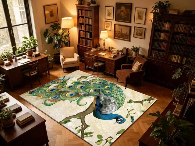 Alt view image 3 of 7 - Peacock Art Print Washable Rectangle Area Rug, Decorative Indoor Floor Carpet for Living Room Bedroom Dining Room, Multiple Sizes 6x10,6x8,5x7,4x6,3x5