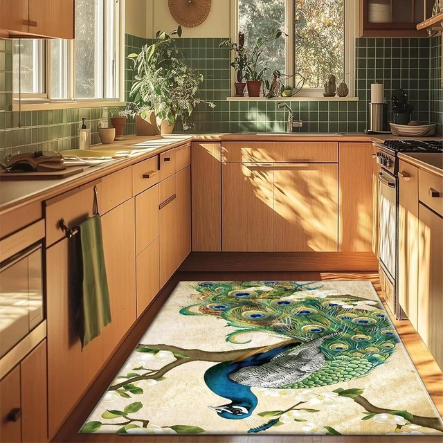 Main image of Peacock Art Print Washable Rectangle Area Rug, Decorative Indoor Floor Carpet for Living Room Bedroom Dining Room, Multiple Sizes 6x10,6x8,5x7,4x6,3x5