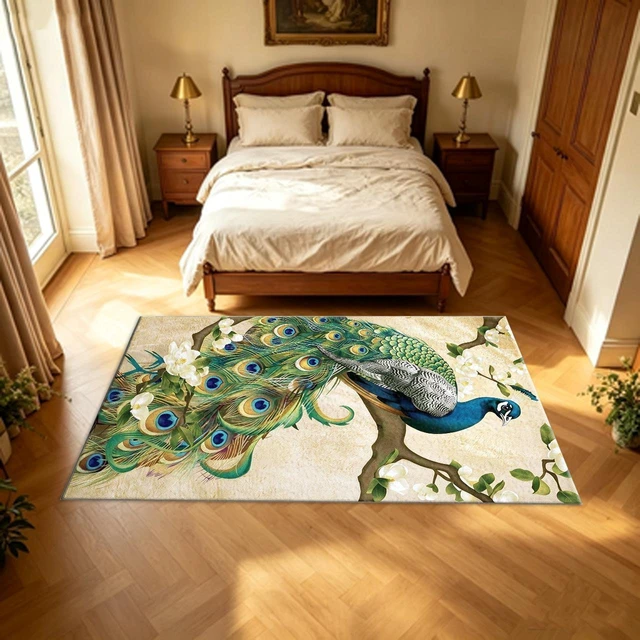 Alt view image 7 of 7 - Peacock Art Print Washable Rectangle Area Rug, Decorative Indoor Floor Carpet for Living Room Bedroom Dining Room, Multiple Sizes 6x10,6x8,5x7,4x6,3x5