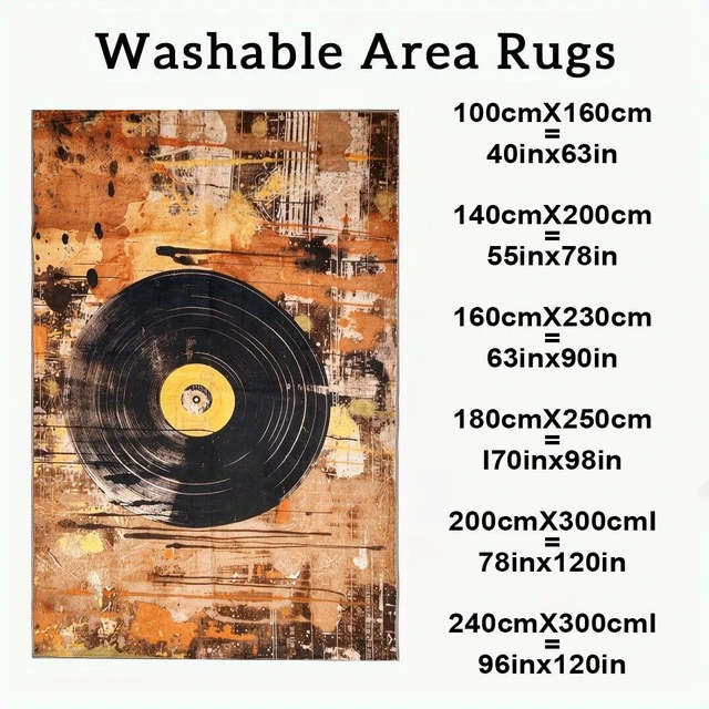 Alt view image 3 of 7 - Vintage Vinyl Record Print Washable Rectangle Area Rug, Decorative Indoor Floor Carpet for Living Room Bedroom Dining Room, Multiple Sizes 6x10,6x8,5x7,4x6,3x5