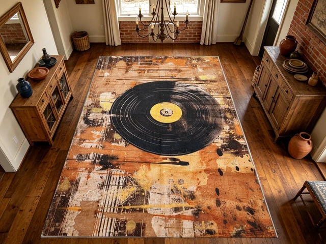 Alt view image 2 of 7 - Vintage Vinyl Record Print Washable Rectangle Area Rug, Decorative Indoor Floor Carpet for Living Room Bedroom Dining Room, Multiple Sizes 6x10,6x8,5x7,4x6,3x5