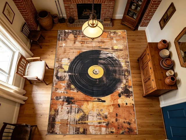 Alt view image 5 of 7 - Vintage Vinyl Record Print Washable Rectangle Area Rug, Decorative Indoor Floor Carpet for Living Room Bedroom Dining Room, Multiple Sizes 6x10,6x8,5x7,4x6,3x5