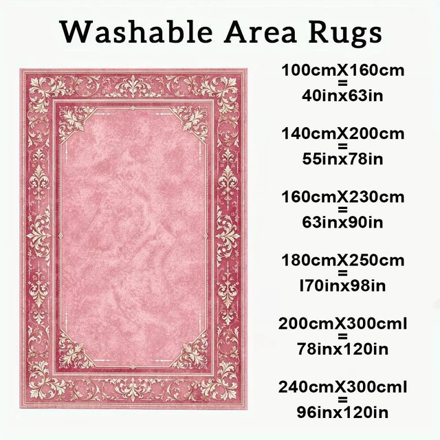 Alt view image 3 of 7 - Pink Vintage Border Print Washable Rectangle Area Rug, Decorative Indoor Floor Carpet for Living Room Bedroom Dining Room, Multiple Sizes 6x10,6x8,5x7,4x6,3x5