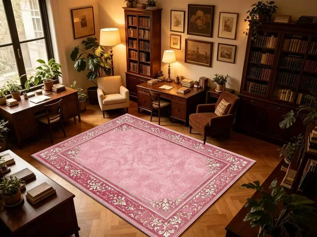 Alt view image 5 of 7 - Pink Vintage Border Print Washable Rectangle Area Rug, Decorative Indoor Floor Carpet for Living Room Bedroom Dining Room, Multiple Sizes 6x10,6x8,5x7,4x6,3x5