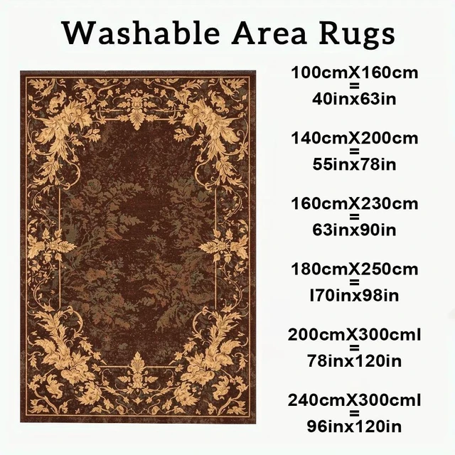 Alt view image 4 of 7 - Vintage Border Floral Print Washable Rectangle Area Rug, Decorative Indoor Floor Carpet for Living Room Bedroom Dining Room, Multiple Sizes 6x10,6x8,5x7,4x6,3x5