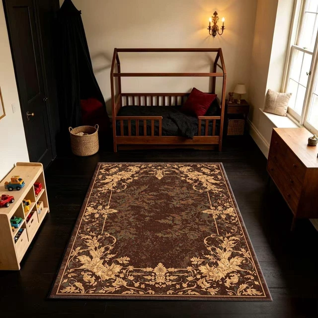 Alt view image 5 of 7 - Vintage Border Floral Print Washable Rectangle Area Rug, Decorative Indoor Floor Carpet for Living Room Bedroom Dining Room, Multiple Sizes 6x10,6x8,5x7,4x6,3x5