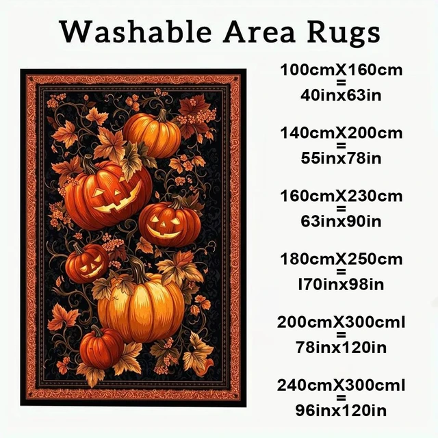 Alt view image 3 of 7 - Halloween Pumpkin Leaf Print Washable Rectangle Area Rug, Decorative Indoor Floor Carpet for Living Room Bedroom Dining Room, Multiple Sizes 6x10,6x8,5x7,4x6,3x5
