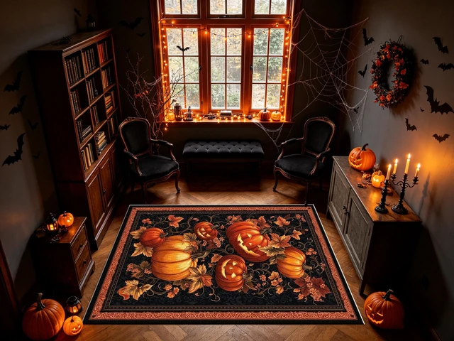 Alt view image 6 of 7 - Halloween Pumpkin Leaf Print Washable Rectangle Area Rug, Decorative Indoor Floor Carpet for Living Room Bedroom Dining Room, Multiple Sizes 6x10,6x8,5x7,4x6,3x5
