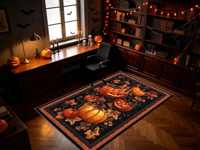 Alt view image 7 of 7 - Halloween Pumpkin Leaf Print Washable Rectangle Area Rug, Decorative Indoor Floor Carpet for Living Room Bedroom Dining Room, Multiple Sizes 6x10,6x8,5x7,4x6,3x5