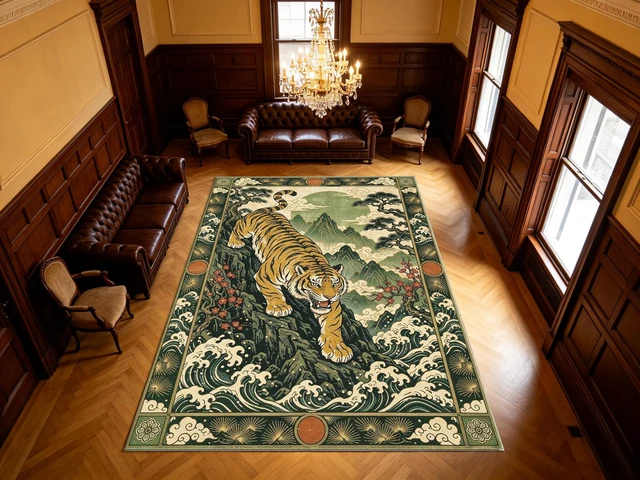 Alt view image 3 of 7 - Vintage Tiger Mountain Scene Print Washable Rectangle Area Rug, Decorative Indoor Floor Carpet for Living Room Bedroom Dining Room, Multiple Sizes 6x10,6x8,5x7,4x6,3x5