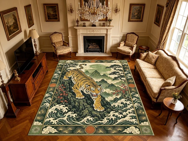 Alt view image 2 of 7 - Vintage Tiger Mountain Scene Print Washable Rectangle Area Rug, Decorative Indoor Floor Carpet for Living Room Bedroom Dining Room, Multiple Sizes 6x10,6x8,5x7,4x6,3x5