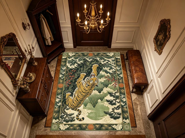 Alt view image 7 of 7 - Vintage Tiger Mountain Scene Print Washable Rectangle Area Rug, Decorative Indoor Floor Carpet for Living Room Bedroom Dining Room, Multiple Sizes 6x10,6x8,5x7,4x6,3x5